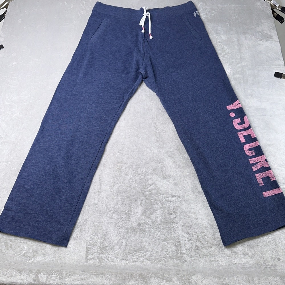 Victoria's Secret VS Wide Leg Flare Sweat Pants Logo Blue Large NWOT Y2K